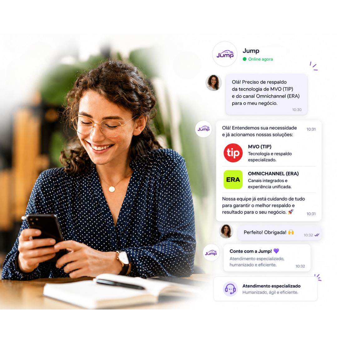 Cliente Jump utilizando o atendimento omnichannel pelo celular.