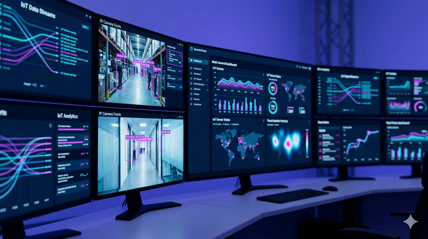 Centro de operações de Segurança e IoT da Jump com analytics de câmeras IP e dashboards de detecção em tempo real.